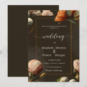 Terracotta Burnt Orange Floral Brown Wedding Invitation