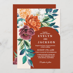 Terracotta burnt orange floral fall Wedding Invitation