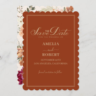 Terracotta burnt orange floral fall wedding  save the date