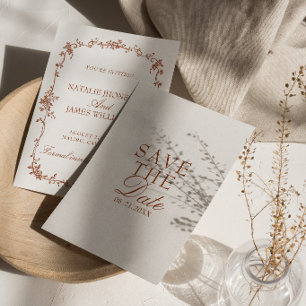 Terracotta Burnt Orange Floral Old Money Wedding Save The Date