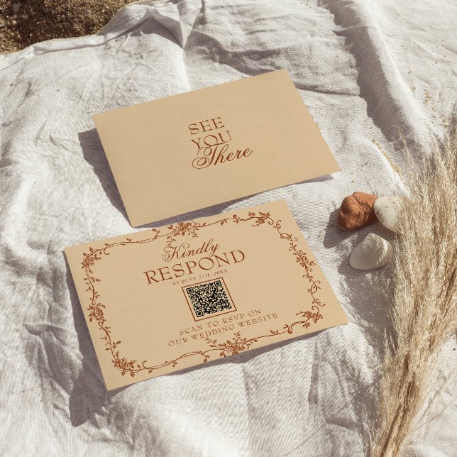 Terracotta Burnt Orange Floral QR Code Wedding RSVP Card (Creator Uploaded)