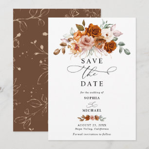 Terracotta Burnt Orange Floral Save The Date  Invitation