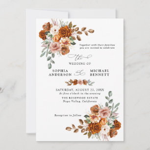 Terracotta Burnt Orange Floral Wedding Invitation