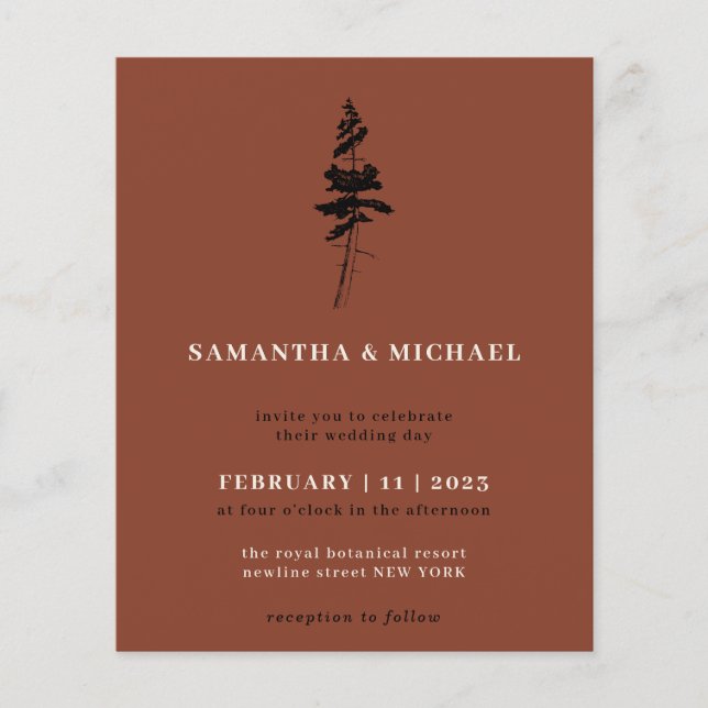 Terracotta Burnt orange Forest Pine Tree budget Flyer (Front)