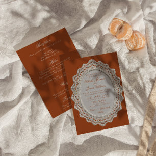 Terracotta Burnt Orange Lace All In One Wedding Invitation