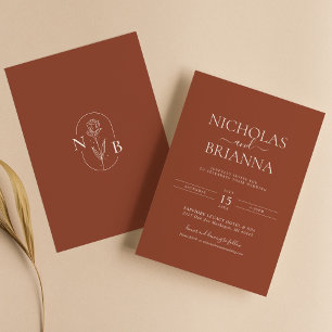 Terracotta Burnt Orange Minimalist Boho Wedding Invitation