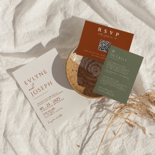Terracotta Burnt Orange Minimalist Boho Wedding Invitation