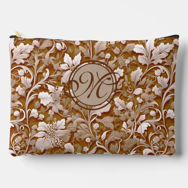 Terracotta Burnt Orange Modern botanical Boho Accessory Pouch (Front)