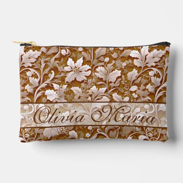 Terracotta Burnt Orange Modern botanical Boho Accessory Pouch (Front)