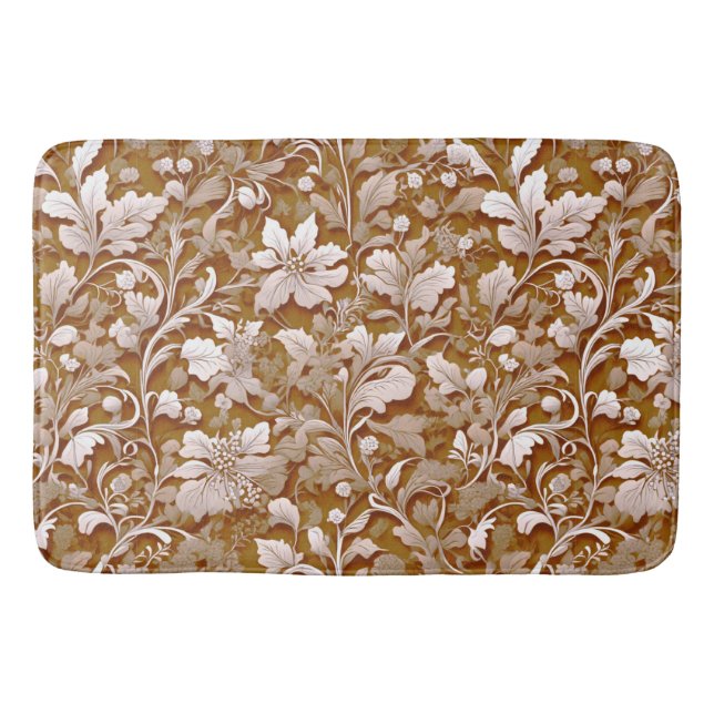 Terracotta Burnt Orange Modern botanical Boho Bath Mat (Front)