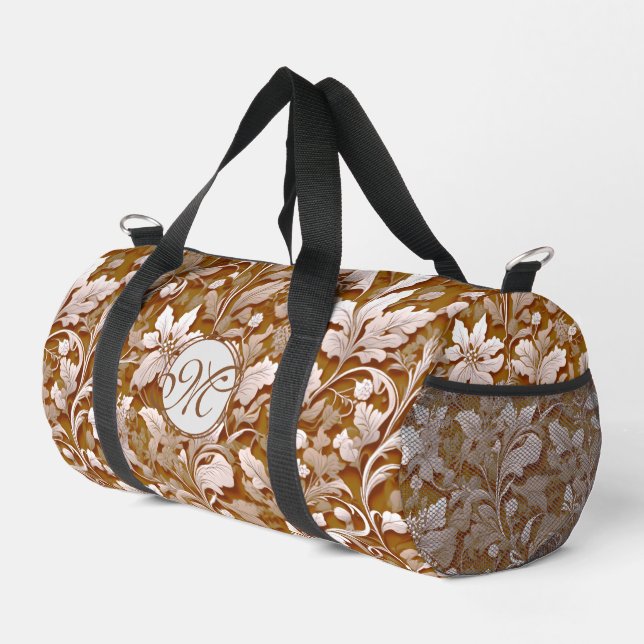 Terracotta Burnt Orange Modern botanical Boho Duffle Bag (Right Corner)