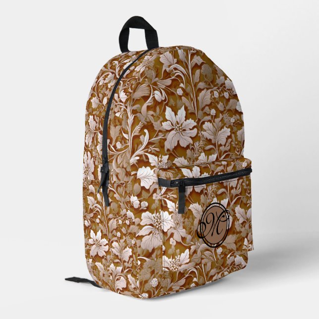 Terracotta Burnt Orange Modern botanical Boho Printed Backpack (Back Corner Left)