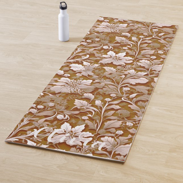 Terracotta Burnt Orange Modern botanical Boho Yoga Mat (In Situ)