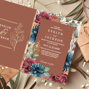 Terracotta Burnt Orange Modern Rustic Wedding  Invitation