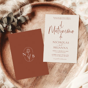 Terracotta Burnt Orange Modern Spanish Wedding Invitation