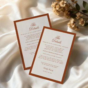 Terracotta Burnt Orange Old Money Wedding Details  Enclosure Card