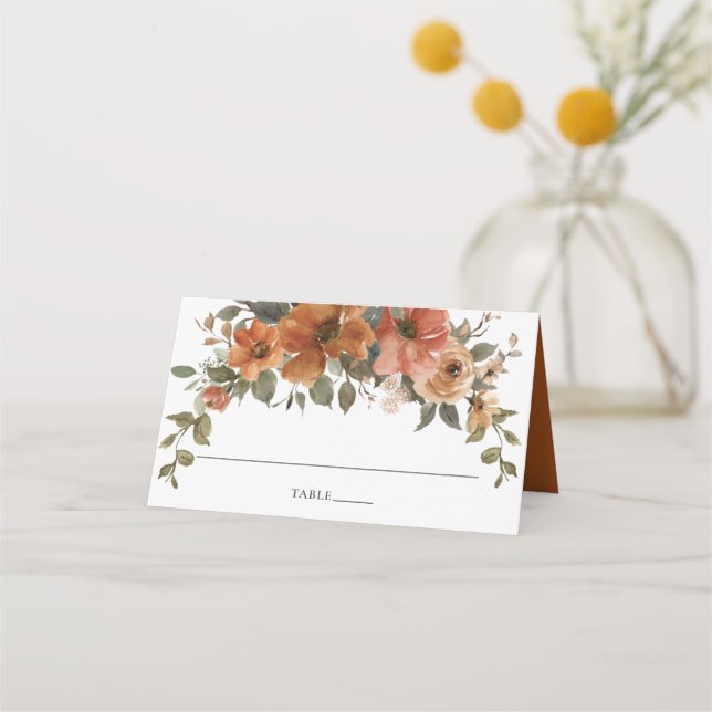 Terracotta Burnt Orange Rust Floral Fall Wedding  Place Card (Front)