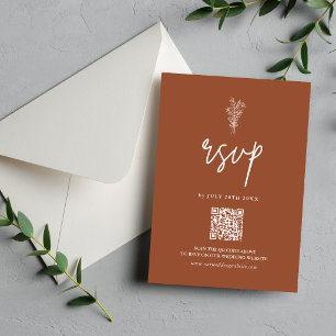 Terracotta Burnt Orange Rustic Wedding QR Code RSVP Card