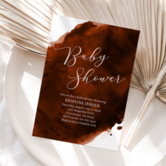 Terracotta Burnt Orange Watercolor Baby Shower Invitation