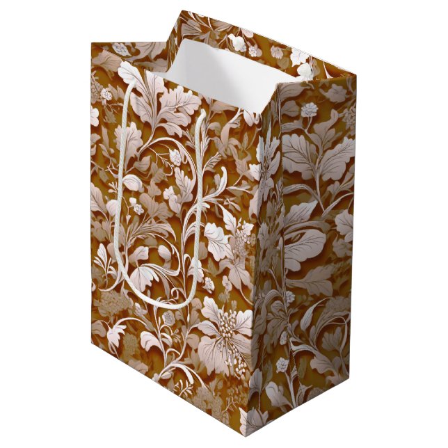 Terracotta Burnt Orange white vintage botanical  Medium Gift Bag (Front Angled)