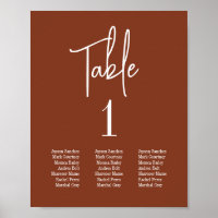 Terracotta Burnt Umber Script Table Seating Chart