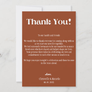 Terracotta burnt Wedding place setting thank you Announcement