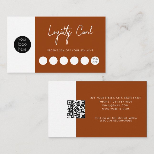 Terracotta Business Logo QR Code Loyalty  Card (Front/Back)