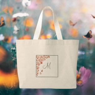 Terracotta Butterfly Garden Sage Script Monogram Large Tote Bag