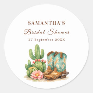 Terracotta Cactus Arizona Cowgirl Bridal Shower Classic Round Sticker