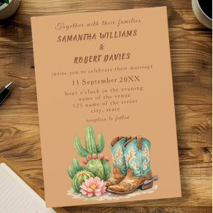 Terracotta Cactus Desert Arizona Cowboy Wedding Invitation