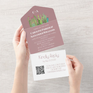 Terracotta Cactus Desert Arizona RSVP QR Code All In One Invitation