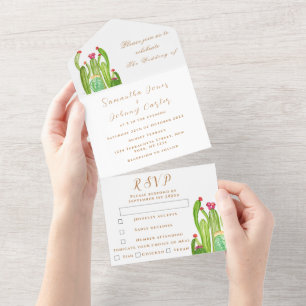 Terracotta Cactus Desert Mexico Arizona Wedding All In One Invitation