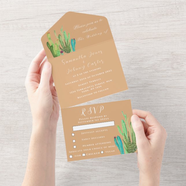 Terracotta Cactus Desert Mexico Arizona Wedding All In One Invitation (Tearaway)