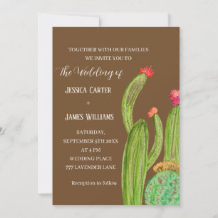 Terracotta Cactus Desert Mexico Watercolor Wedding Invitation