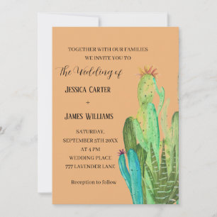 Terracotta Cactus Desert Mexico Watercolor Wedding Invitation