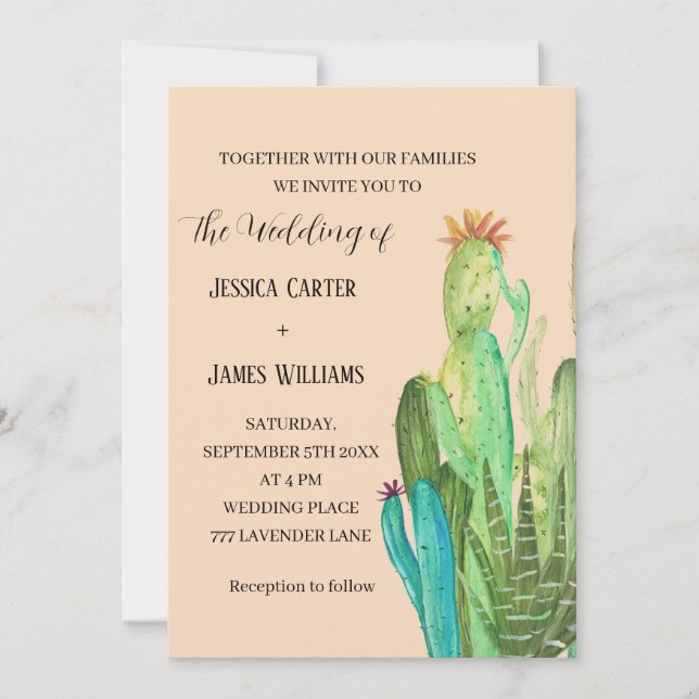 Terracotta Cactus Desert Mexico Watercolor Wedding Invitation (Front)