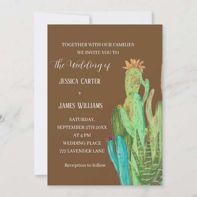 Terracotta Cactus Desert Mexico Watercolor Wedding Invitation (Front)