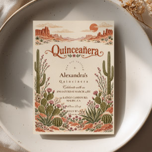 Terracotta Cactus Western Quinceañera Invitation