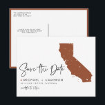 Terracotta California Map QR Code Save the Date Announcement Postcard<br><div class="desc">Invite your loved ones to your California wedding in a sleek, modern way with this QR Code Save the Date Postcard, featuring a minimalist silhouette of the California state map. Whether you’re planning a glamourous Los Angeles celebration, a scenic Napa Valley wedding, or a coastal ceremony along California’s beautiful beaches,...</div>