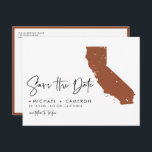 Terracotta California Map QR Code Save the Date Announcement Postcard<br><div class="desc">Invite your loved ones to your California wedding in a sleek, modern way with this QR Code Save the Date Postcard, featuring a minimalist silhouette of the California state map. Whether you’re planning a glamourous Los Angeles celebration, a scenic Napa Valley wedding, or a coastal ceremony along California’s beautiful beaches,...</div>