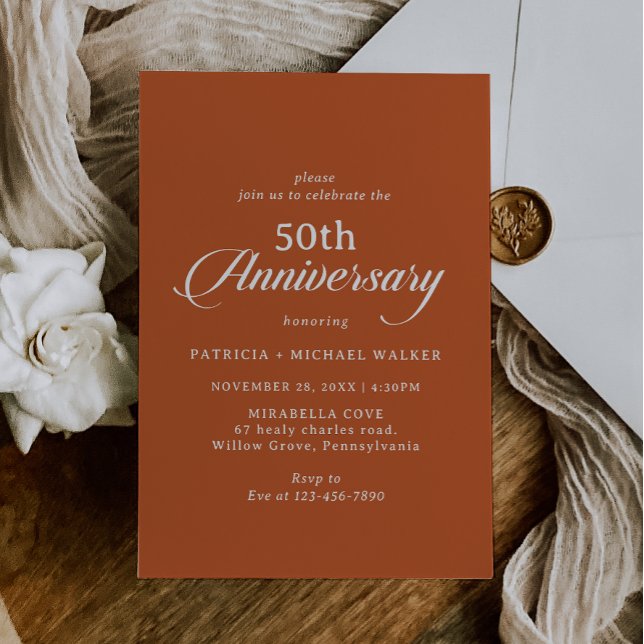 Terracotta Calligraphy 50th Wedding Anniversary  Invitation (Creator Uploaded)