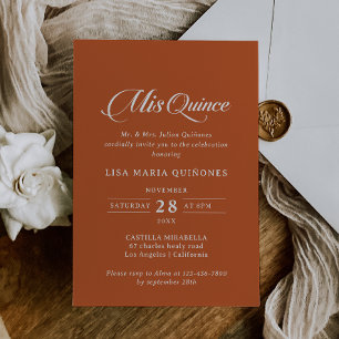 Terracotta Calligraphy Mis Quince Quinceañera Invitation