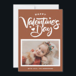 Terracotta Calligraphy Photo Valentine's Day Holiday Card<br><div class="desc">Happy Valentine's Day! It features modern calligraphy with heart accents. Personalise by adding your own details. This terracotta hand-lettered Valentine's Day card is available on other cardstock.</div>