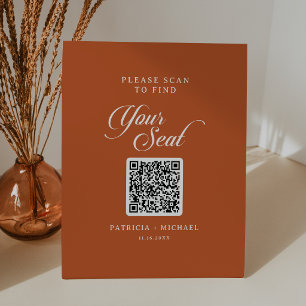 Terracotta Calligraphy Seating Chart QR Code Pedestal Sign