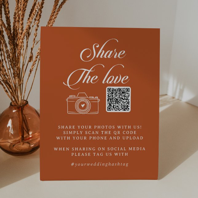 Terracotta Calligraphy Share the Love QR Code Pedestal Sign (Creator Uploaded)