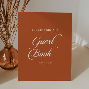 Terracotta Calligraphy Wedding Guest Book Pedestal Sign