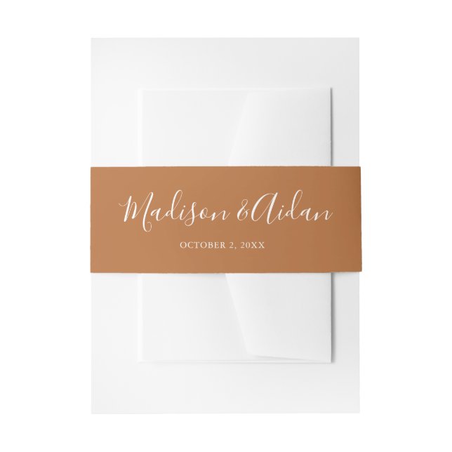 Terracotta Calligraphy Wedding  Invitation Belly Band (Front Example)