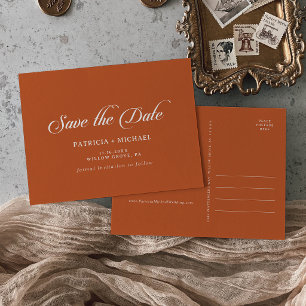 Terracotta Calligraphy Wedding Save the Date Invitation Postcard