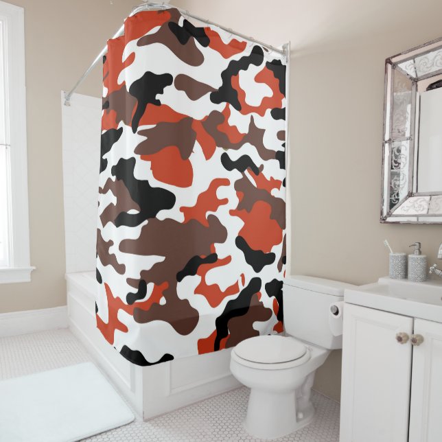Terracotta Camo Shower Curtain (In Situ)
