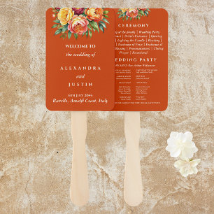 Terracotta Ceremony Floral Wedding Program  Hand Fan